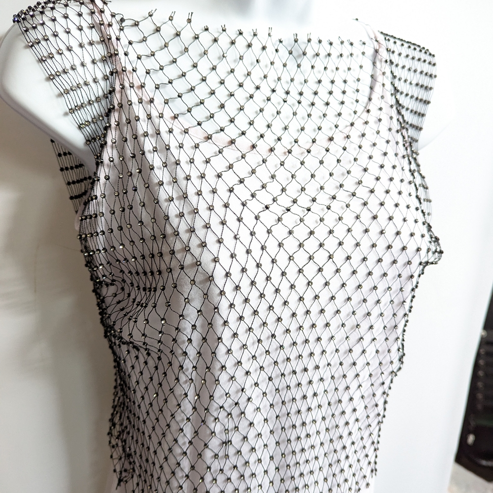 Black Mesh Rhinestone Crop Top - Picture 3 of 9